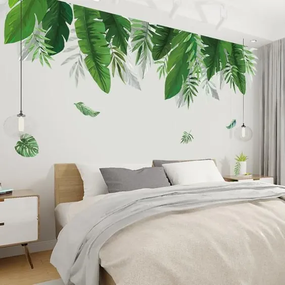 große tropische Palmblatt Wandaufkleber، grüne Pflanzen Wandtattoo، grüner Liebhaber Blätter Wandbild ، خلاق Wohnzimmer Wohnkultur Böhmen