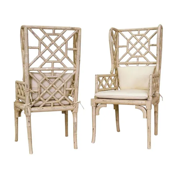 صندلی طرح خیزران بامبو تزئینی ساخته شده از چوب ماهون در چهارراه Rosa Finish -47 اینچ صندلی بال عقب (مجموعه ای از 2) صندلی چهارراه Rosa Finish