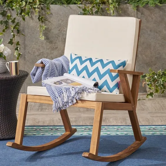 صندلی گهواره ای چوبی اقاقیا در فضای باز ، با کوسن ، ساج ، کرم - Walmart.com
