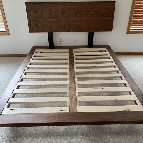 قاب تختخواب گردو چوبی جامد بستر پلت فرم گردو مینیمالیست |  اتسی