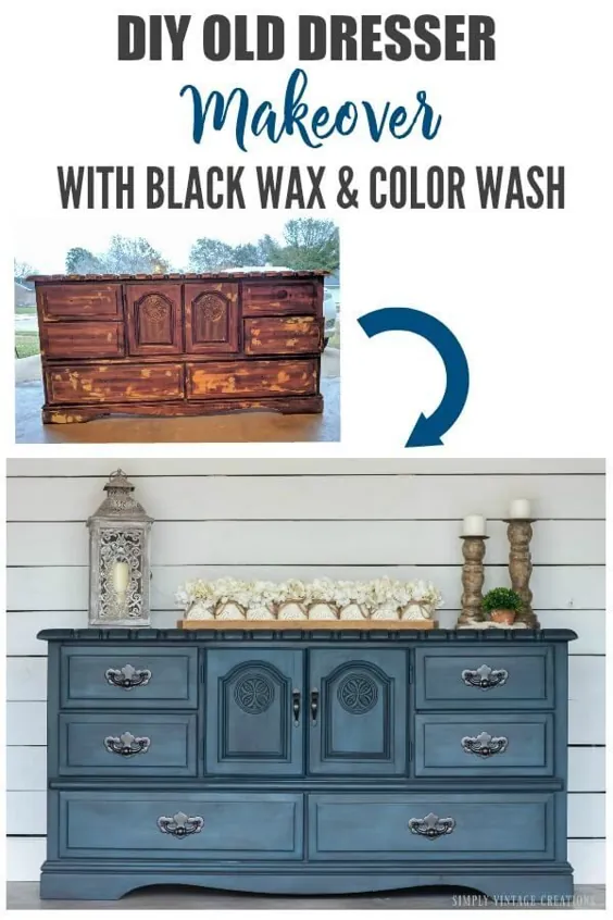 Makeover Blue Dresser Dresser w / Black Wax & Color Wash