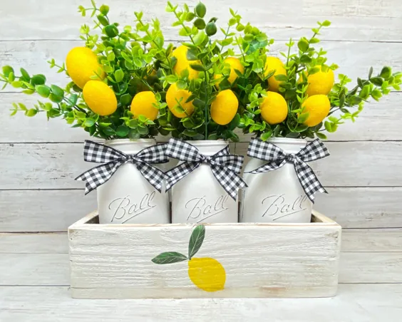 آشپزخانه لیمویی دکوراسیون میز تابستانی قطعه قطعه Farmhouse |  اتسی