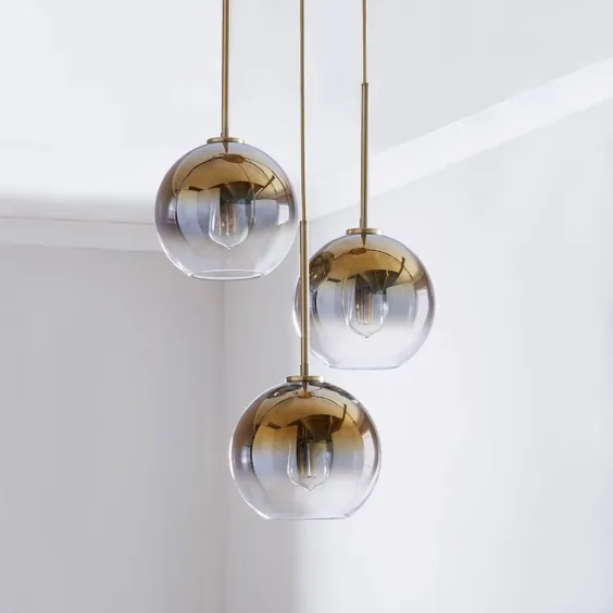 لوستر 3-Light Globe Glitter Glass - Sculptural Glass - Metallic Ombre