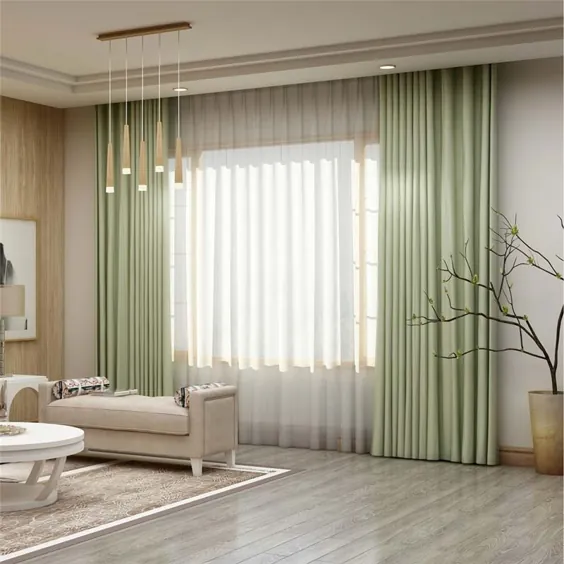 پرده سبز روشن روشن و ابریشمی مدرن پرده اتاق نشیمن پارچه خاموشی اتاق خواب (یک پانل)