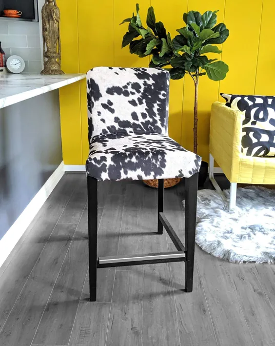 روکش صندلی بار صندلی IKEA HENRIKSDAL ، چاپ گاو سیاه