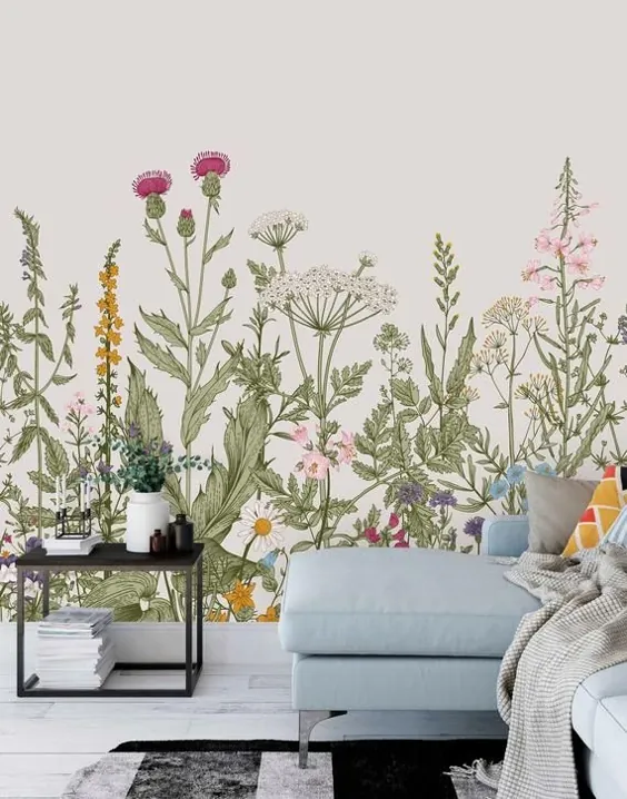 نقاشی دیواری بزرگ گل وحشی - کاغذ دیواری قابل جدا شدن از خود چسب - کاغذ دیواری پارچه ای و استیک ، دیوار پوش گلدار توسط Green Planet Print