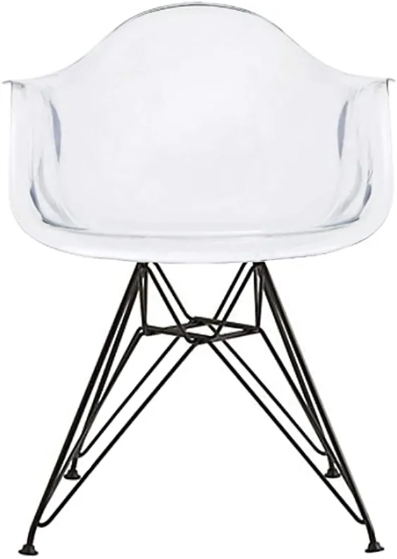 صندلی ناهار خوری پلاستیکی شفاف 2xhome Shell با پایه های فلزی سیاه ، شفاف