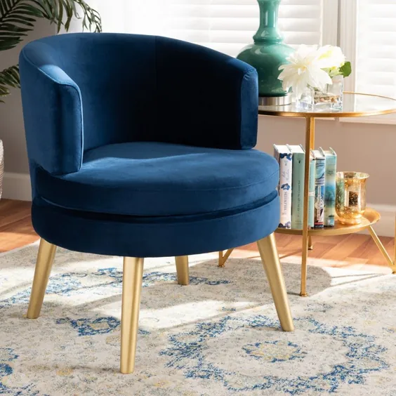 Baxton Studio Baptiste Glam and Luxe Navy Blue پارچه مخملی تودوزی و صندلی لهجه ای چوبی تمام شده طلایی - عمده فروشی داخلی WS-14056-Navy Blue