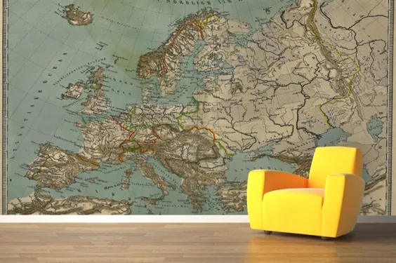 کاغذ دیواری نقشه اروپا |  نقشه عتیقه اروپا نقاشی دیواری |  نقاشی دیواری