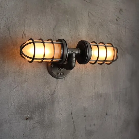 دیوارکوب صنعتی - چراغ روشنایی دوتایی برای حمام غرور ، سنگین دریایی سنگین دریایی