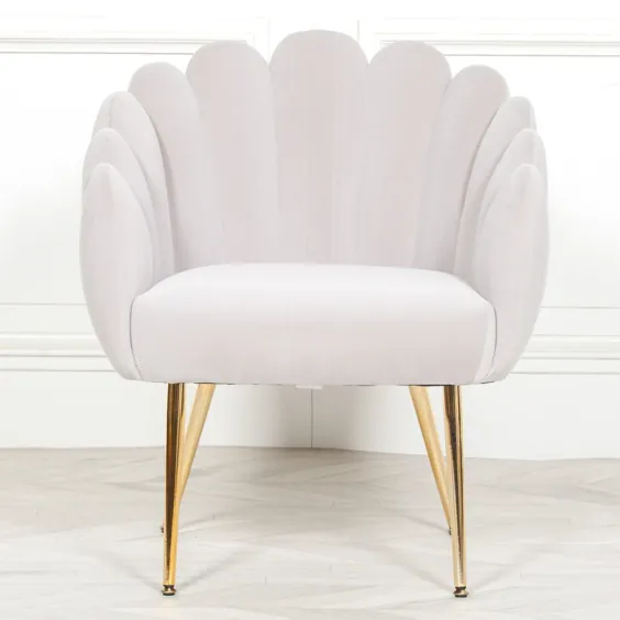 Aurora Art Deco Grey Velvet Scalloped صندلی گاه به گاه گلدسته ای پایه صندلی صندلی پوسته طلایی - فضای داخلی لوکس La Maison Chic