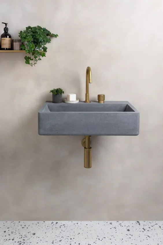 طراحی ظریف حمام با کاشی های کف Terrazzo و شیر برنجی