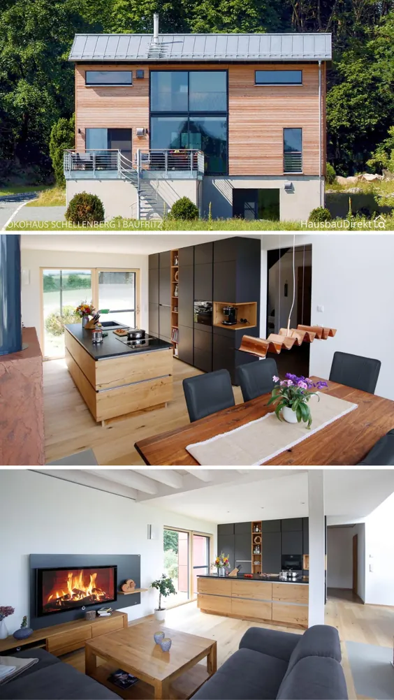 ایده های مدرن طراحی معماری خانه داخلی و خارجی با نمای چوب و پنجره های بزرگ