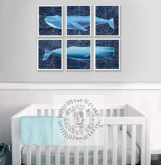 مجموعه دکورهای نهنگ از 6 قطعه چاپ نشده هنری Sperm Whale و Whale Wumped