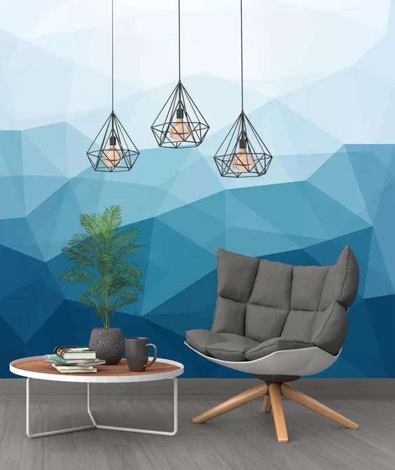 آبی نرم هندسی تصویر زمینه مدرن کاغذ دیواری خود چسب و برچسب استیک دیواری دیوار حداقلین اسکاندیناوی متحرک