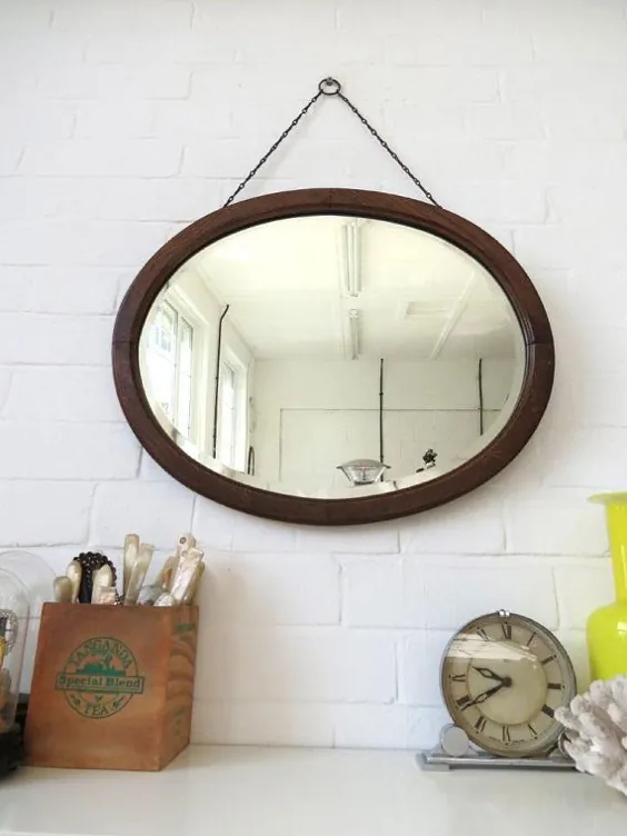 آینه دیواری لبه دار بیضی بزرگ آرت دکو با |  اتسی