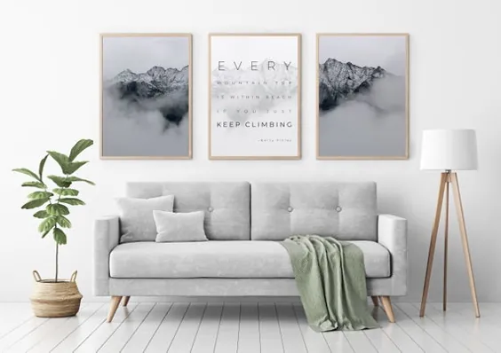 مجموعه ای از 3 چاپ Mountain Print Foggy Landscape اسکاندیناوی |  اتسی