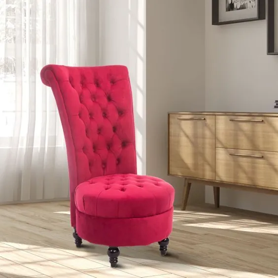 صندلی لهجه ای مخملی پشت بلند HomCom 45 "- صندلی قرمز تاشو قرمز / زیبا Royal Crimson بدون پشت | Aosom