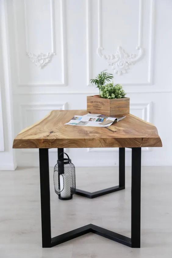 میز چوب نارون اندازه سفارشی میز ناهار خوری دست ساز چوبی |  اتسی