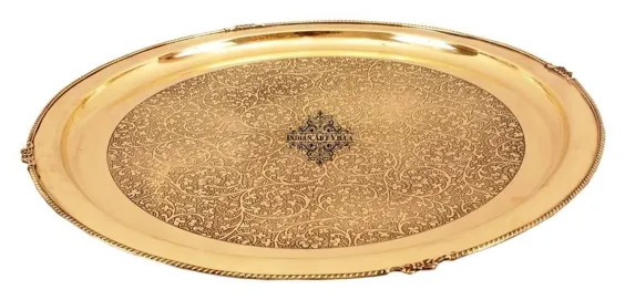 IndianArtVilla Brass برجسته طرح بزرگ جامبو بشقاب Thali - سرویس دکوراسیون منزل هتل رستوران کارد و چنگال