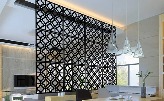 صفحه های تزئینی تقسیم کننده اتاق آویز کرنورو ساخته شده از صفحه های جدا کننده اتاق PVC برای اتاق نشیمن رستوران اداری اتاق خواب (سیاه ، 12 عدد)