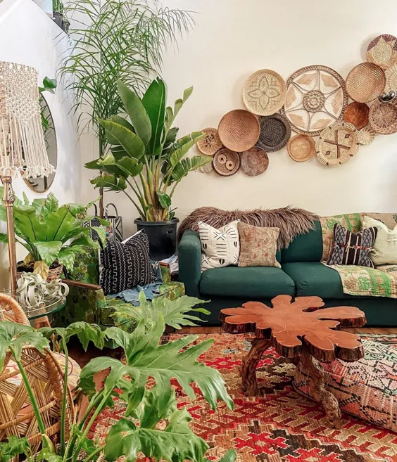 اتاق نشیمن Bohemian - یک ظاهر طراحی گیاه - دکوراسیون boho
