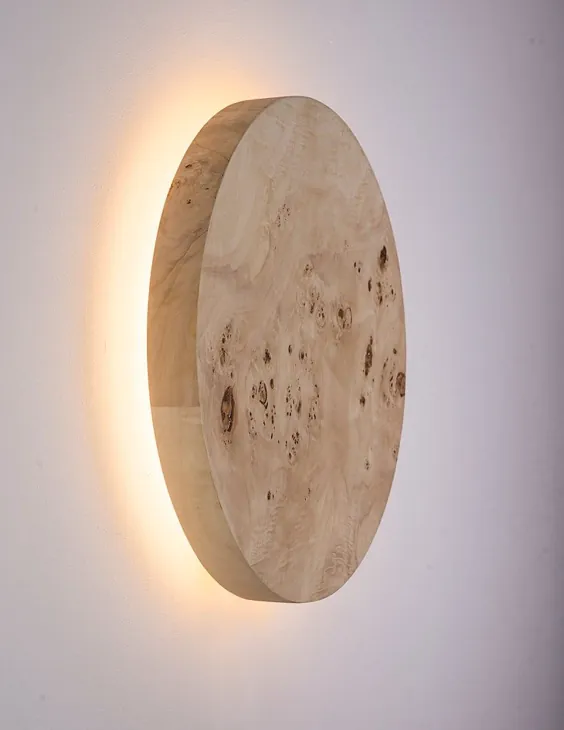 چراغ دیواری چوبی - چراغ روشنایی مدرن دکوراسیون نوردیک Minimalist LED Light Geometric Circle Sconce Lighting Shade Natural POPLAR BURL Wood