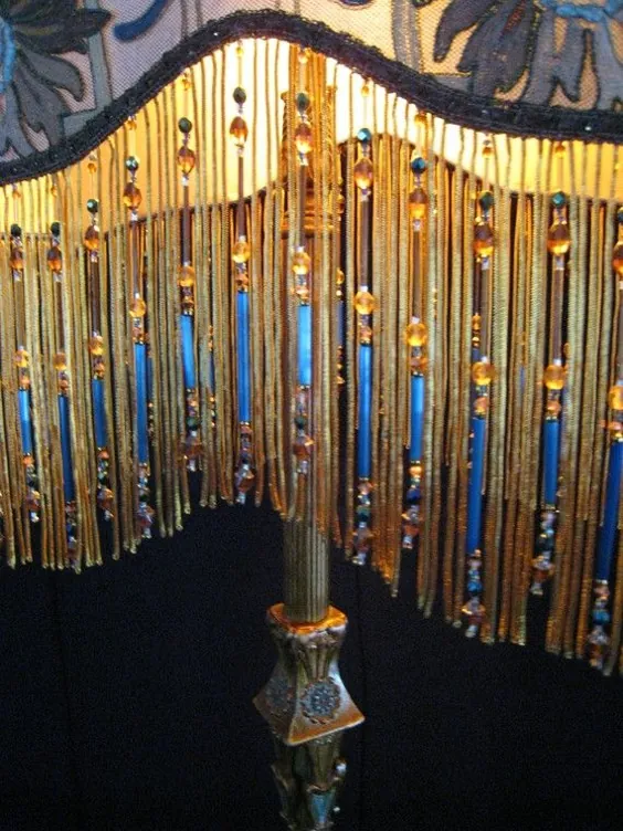 آباژور Antique Lamp Shade Arts & Crafts دستباف Art Deco / آباژور Art Nouveau حاشیه منجوق