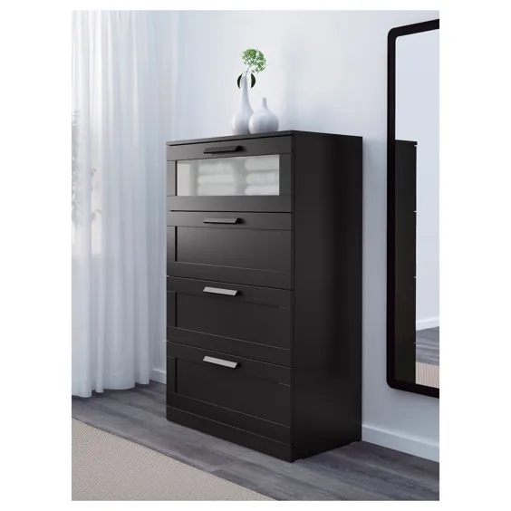 کمد 4 کشو BRIMNES ، شیشه مشکی / مات ، 303 / 4x487 / 8 "- IKEA