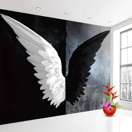 تصاویر پس زمینه سه بعدی سفارشی نوردیک مدرن خلاق سیاه سفید فرشته بال نقاشی دیواری اتاق نشیمن اتاق خواب اتاق دکوراسیون خانه | تصاویر پس زمینه |  - AliExpress