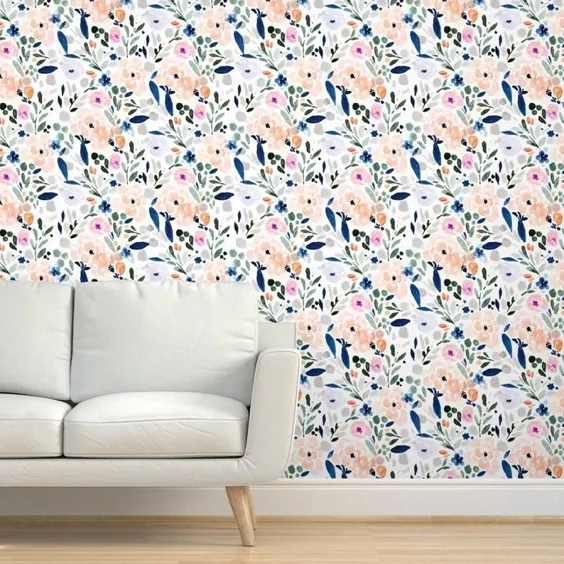 کاغذ دیواری گل Sierra-Floral Grey توسط Crystal Walen |  اتسی