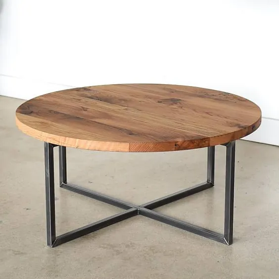 میز قهوه گرد / چوب اصلاح شده + میز قهوه پایه فلزی / میز قهوه مدرن صنعتی