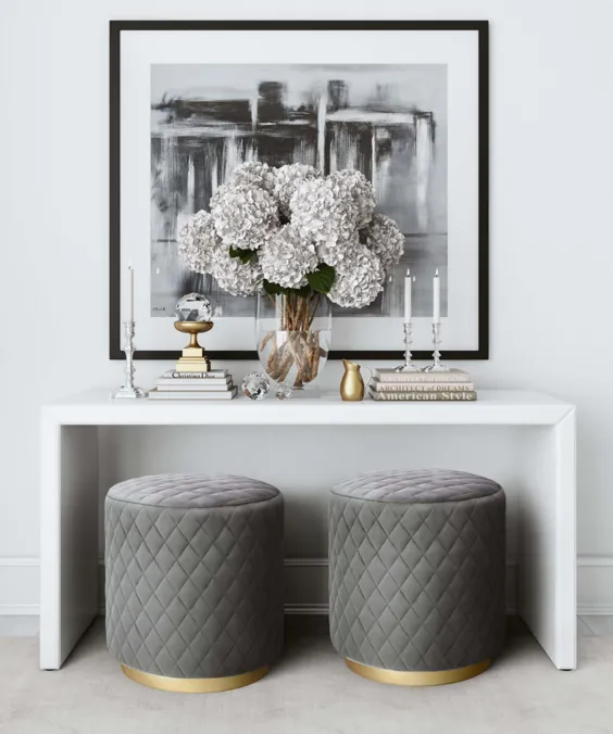 Abir Grey Velvet Ottoman - مبلمان TOV