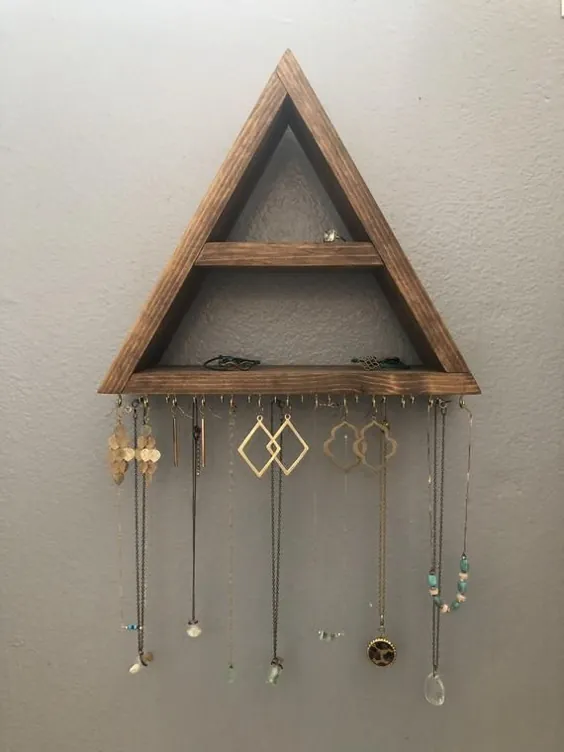 طلا و جواهر سازنده دیوار Boho Jewelry Storage Wood قفسه چوب |  اتسی