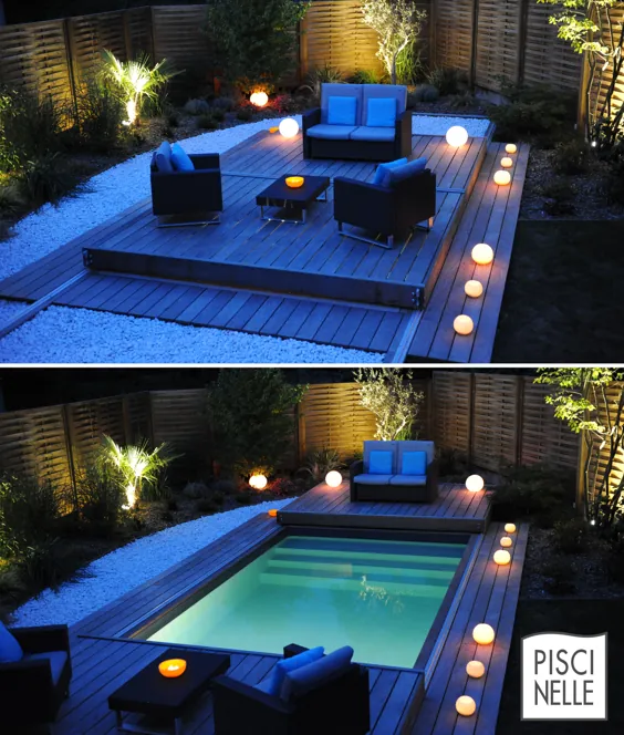 2 petite piscine de nuit avec terrasse mobile و 2 مهمانی
