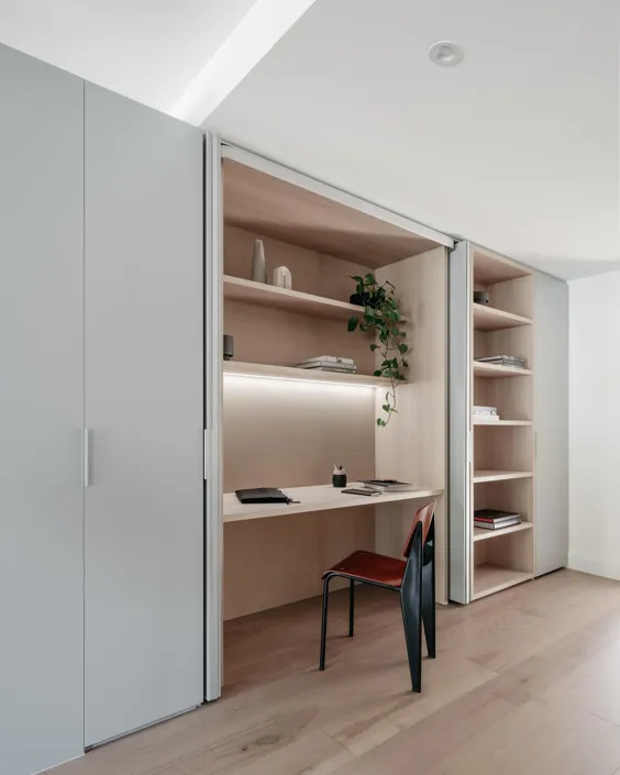 یک دفتر خانه در دیوار کابینت ایده خوبی برای زندگی در آپارتمان است