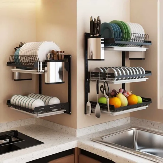 304 فولاد ضد زنگ آشپزخانه ظرف رک بشقاب قاشق چنگال ظرف ظرفشویی خشک کن قفسه دیواری دیواری آشپزخانه نگهدارنده نگهدارنده | سبد های ذخیره سازی |  - AliExpress