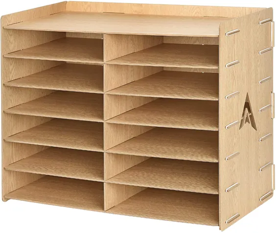 سازمان دهنده ذخیره سازی کاغذ چوب AdirOffice - ذخیره سازی کاغذ ساختمانی - مرتب کننده نامه عمودی فایل - جستجوی شیک برای خانه ، دفتر ، کلاس و سایر موارد - دانه چوب (12 محفظه)