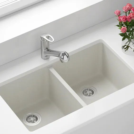 MR Direct White Quartz Granite 33 in. Double ظرف Undermount Kitchen-Sink-802-White - انبار خانه