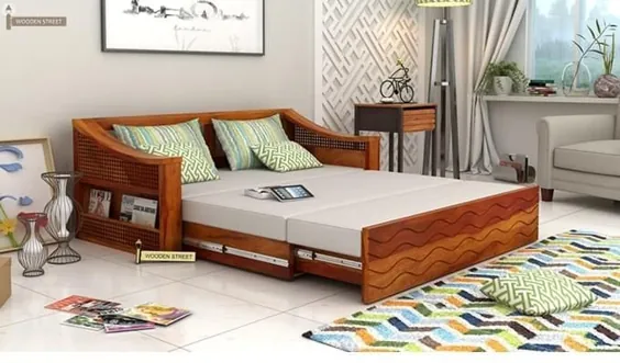 تخت مبل تختخوابی مبل تار (اندازه کینگ ، رنگ عسلی) به صورت آنلاین در هند - خیابان چوبی خریداری کنید