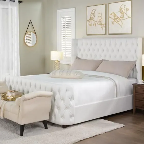 Jennifer Taylor Antique White King Brooklyn Tufted Headboard Bed-2559-879-4 - انبار خانه