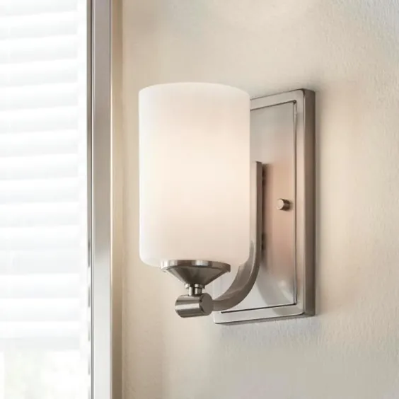 Hampton Bay 1-Light Brushed Nickel Wall Sconce with Frosted Opal Glass Shade-17678 - انبار خانه