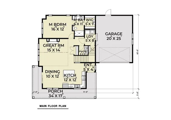 طرح خانه به سبک معاصر - 4 تختخواب 2.5 حمام 1842 Sq / Ft Plan # 1070-83