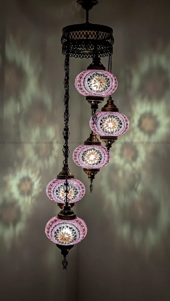 لامپ ترکیبی لامپ سایه ای 43 اینچ چراغ آویز سقفی چراغ سقفی لامپ مراکشی چراغ ماه چراغ - عینک موزاییک بنفش / صورتی