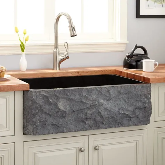 Signature Hardware 908281-36 36 "Single Basin Granite Farmhouse Sink for Undermount Installates Black Fixture Kitchen Sink Granite