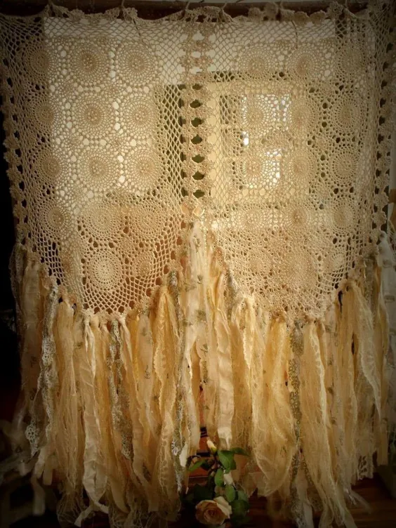 پرده عاشقانه سفارشی Boho Hippie panel Vintage Crochet |  اتسی