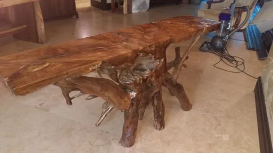 میز کنسول ریشه چوب Teak Wood با صفحه شیشه ای ، 72 اینچ