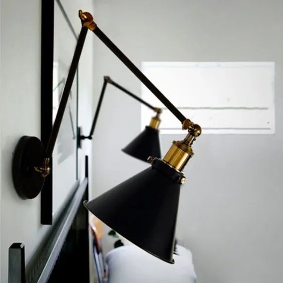 Homary Industrial Retro Double Swing Arm Lamp 1-Light Metal Tapered Shade Wall Sconce in Black & Brass |  والمارت کانادا