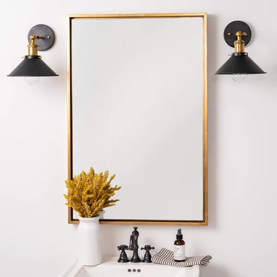 آینه دیواری مستطیلی طلای 24 اینچ طلای جردن - # 68V72 |  لامپ به علاوه