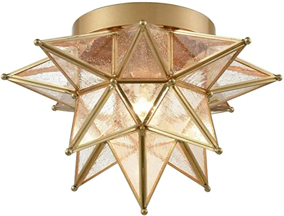 Dazhuan Brass Moravian Star Light Flush Mount Celing Lights Seeded Glass Shade Boho مراکش چراغ سقفی برای سرسرای آشپزخانه